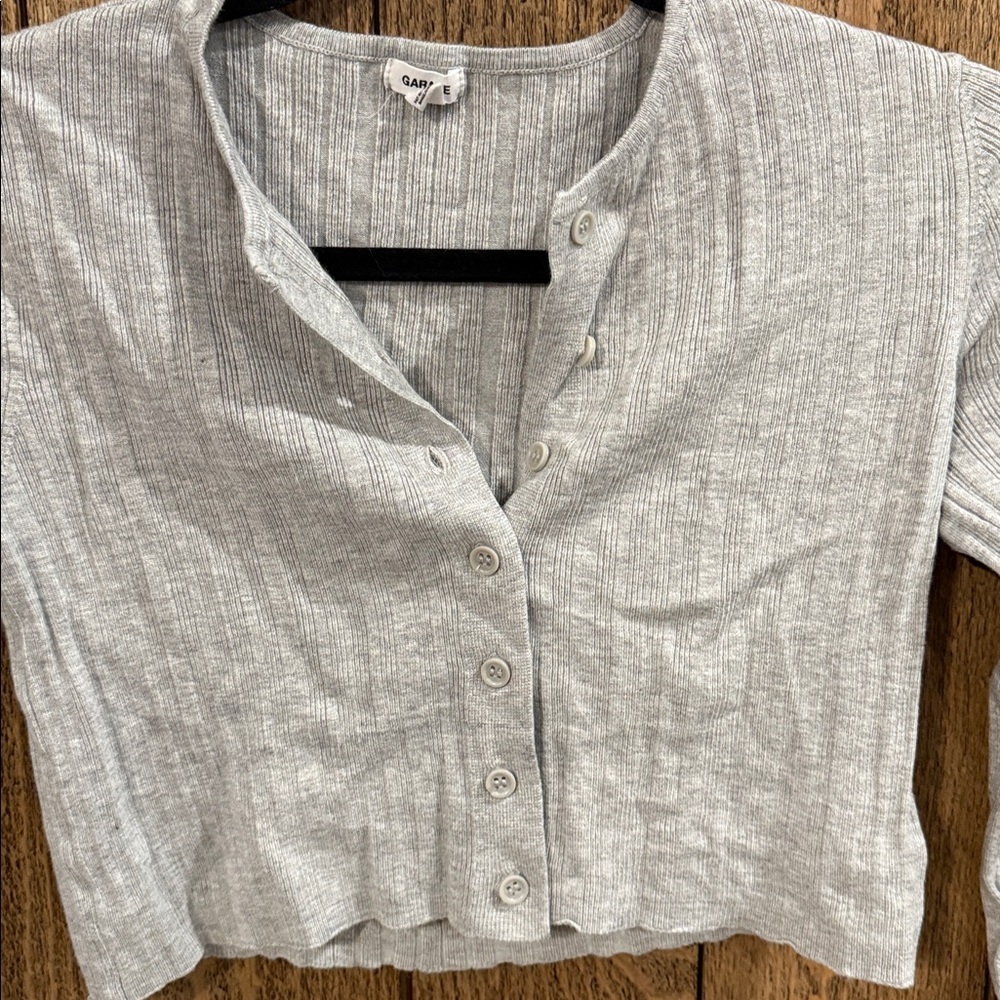 Garage Women's Light Gray Ribbed Button-Down Top~P/S - Picture 3 of 7